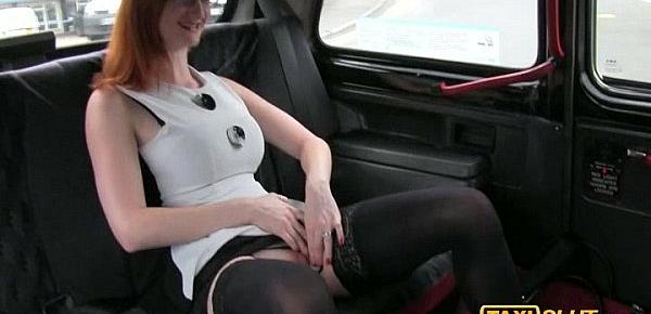  Redhead chick Zara nailed in the backseat of a taxi